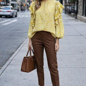 Veronica M Sheer Floral 3/4 Sleeves Ruffled Tunic Blouse size L